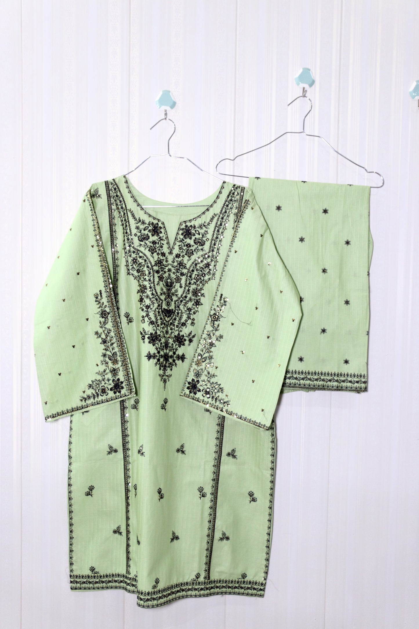 Two Piece Embroidered Cotton Suit