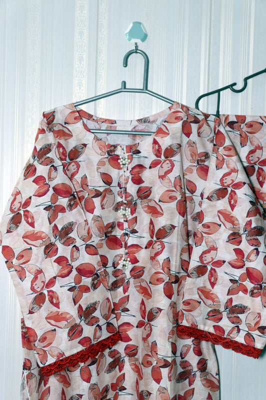 Two Piece Printed Lawn Cotton Dress